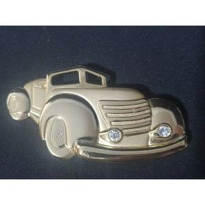 Vintage Auburn Boat Tail Speedster Gold Plated Brooch with Crystal Headlights